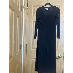 Vintage FLAX Jeanne Engelhart Black Stretch Knit Maxi Dress Womens S